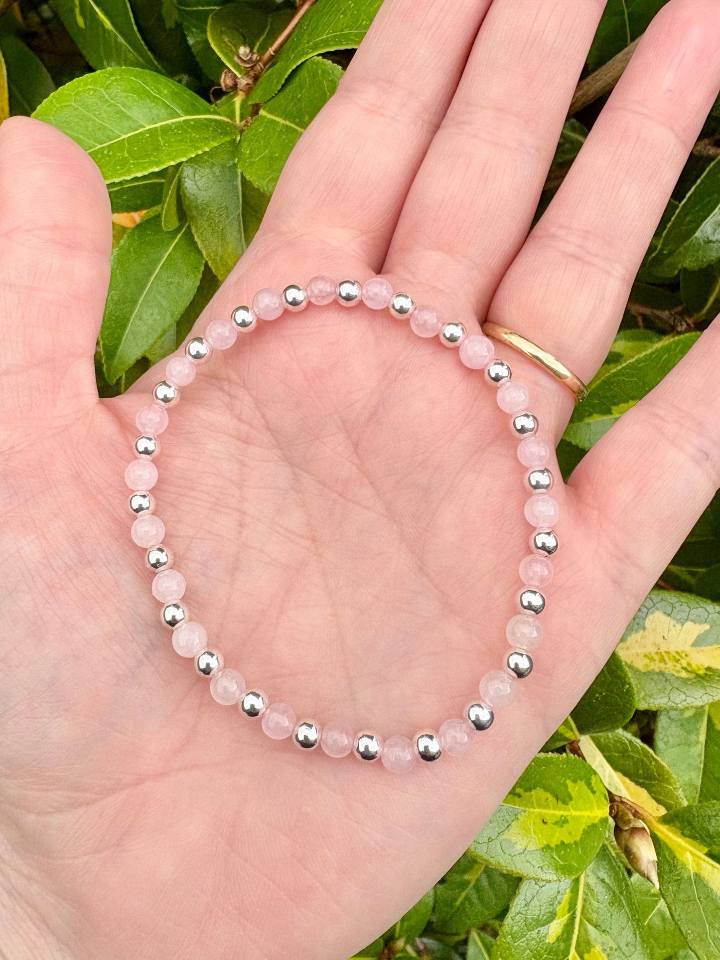 Rose Quartz & Sterling Silver Beaded Stretch Bracelet - SALE