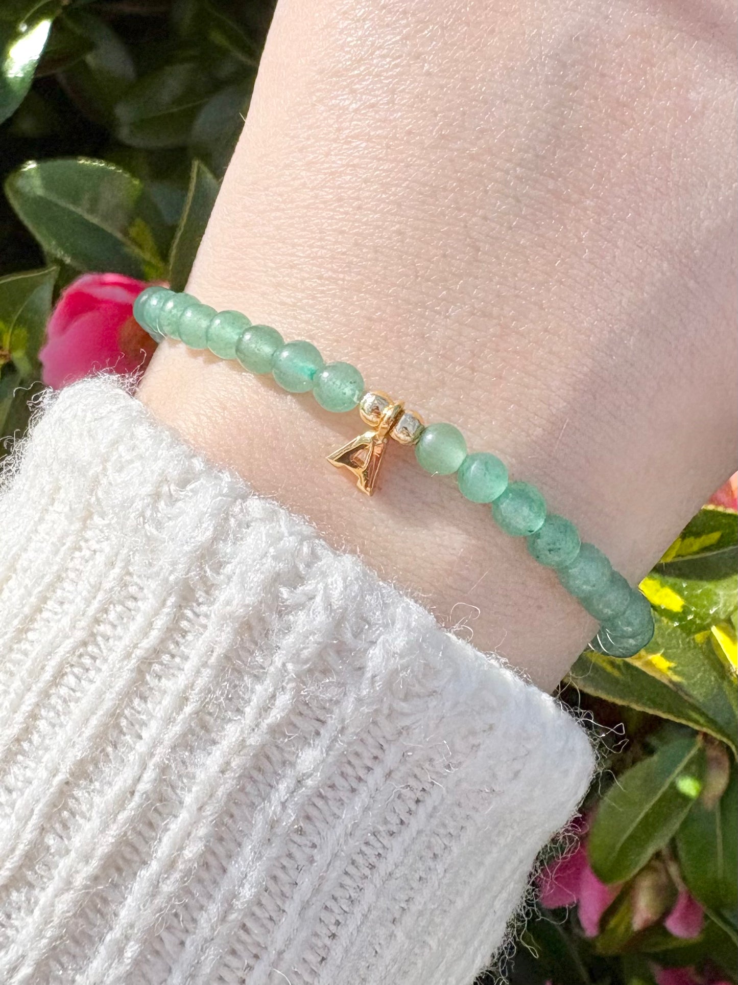 Green Aventurine Initial Bracelet - Gold-Plated