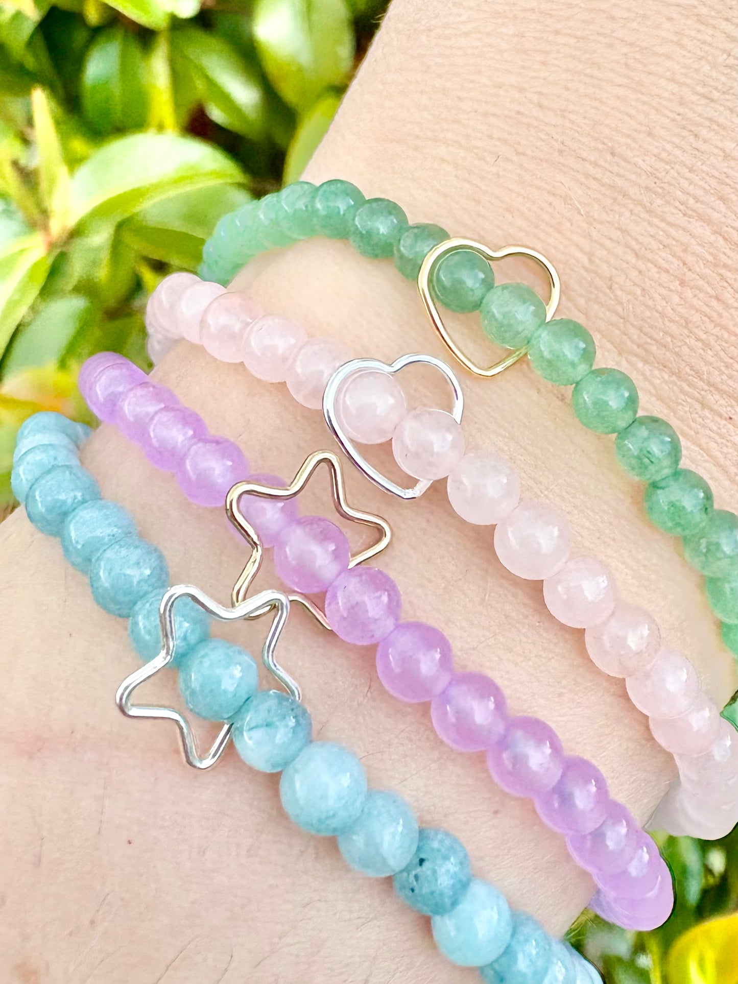Pastel Gemstone Bracelet with Heart or Star Charm - Sterling Silver or Gold-filled