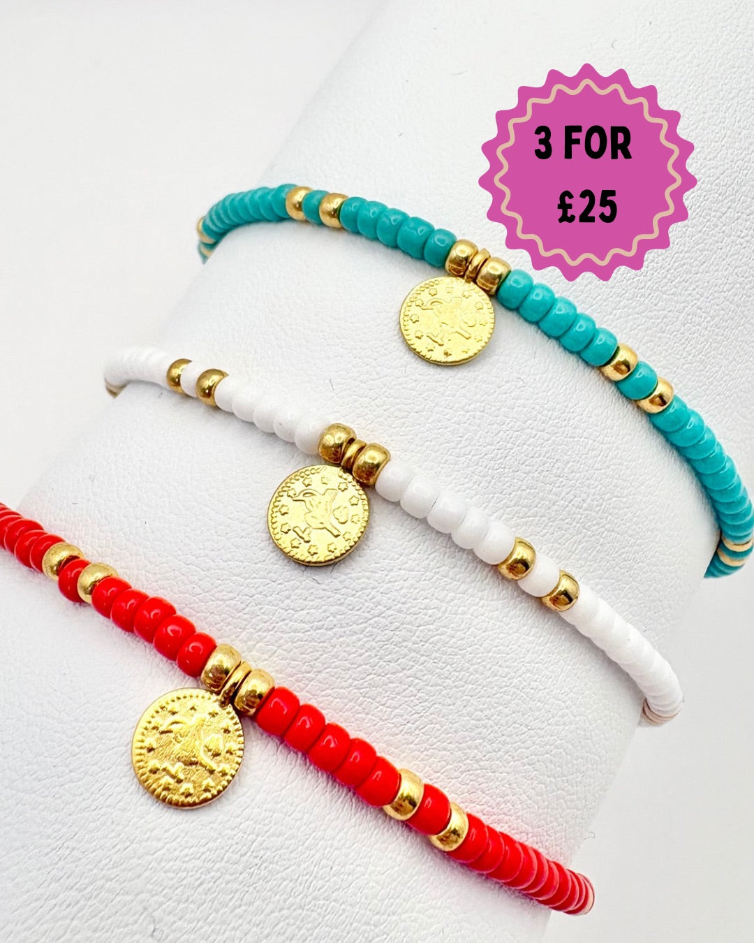 Seed Bead Stacking Bracelets - Gold Coin Charm