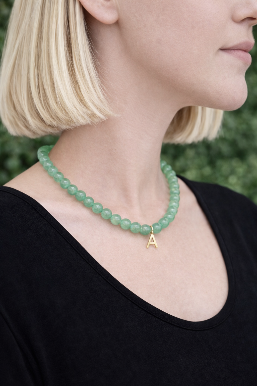 Green Aventurine Initial Necklace - Gold-Plated